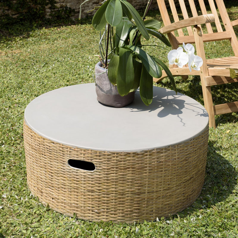 Hector - Table Basse De Jardin - Bambou/Béton - Gris/Bois Clair