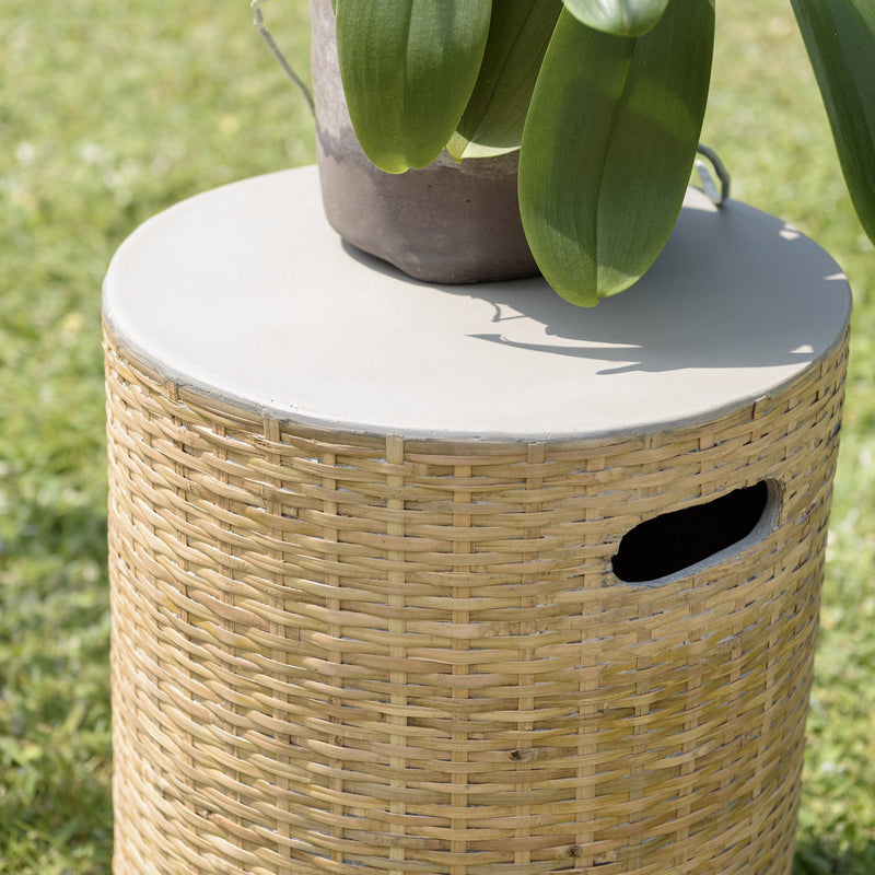 Hector - Table D'Appoint De Jardin - Bambou/Béton - Gris/Bois Clair