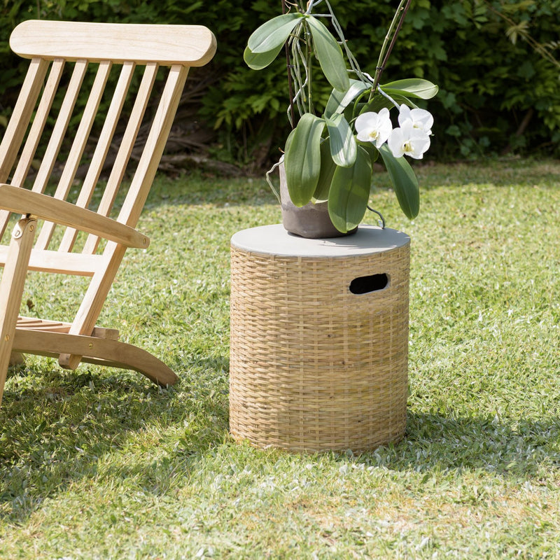 Hector - Table D'Appoint De Jardin - Bambou/Béton - Gris/Bois Clair
