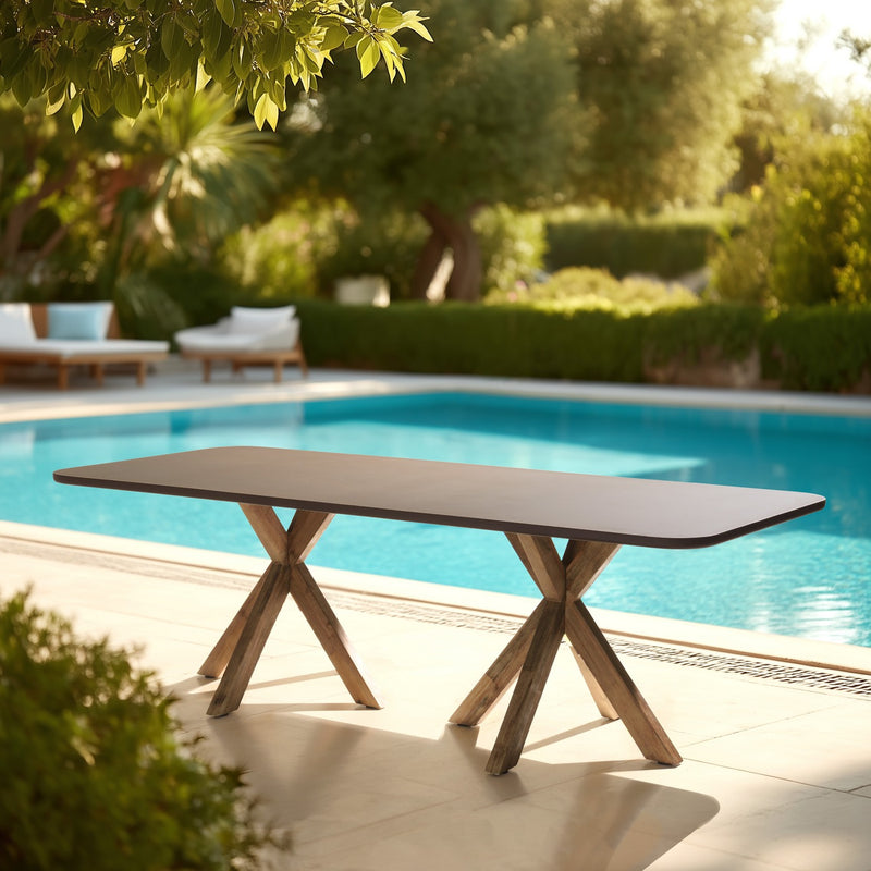 Nestor - Table À Manger De Jardin - Fibre De Ciment/Acacia - Marron
