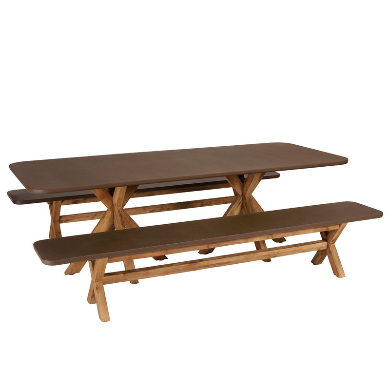 Nestor - Ensemble Table Et Bancs - Fibre De Ciment/Acacia - Marron