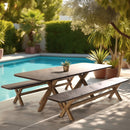 Nestor - Ensemble Table Et Bancs - Fibre De Ciment/Acacia - Marron