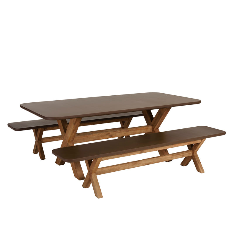 Nestor - Ensemble Table Et Bancs - Fibre De Ciment/Acacia - Marron