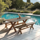 Nestor - Ensemble Table Et Bancs - Fibre De Ciment/Acacia - Marron