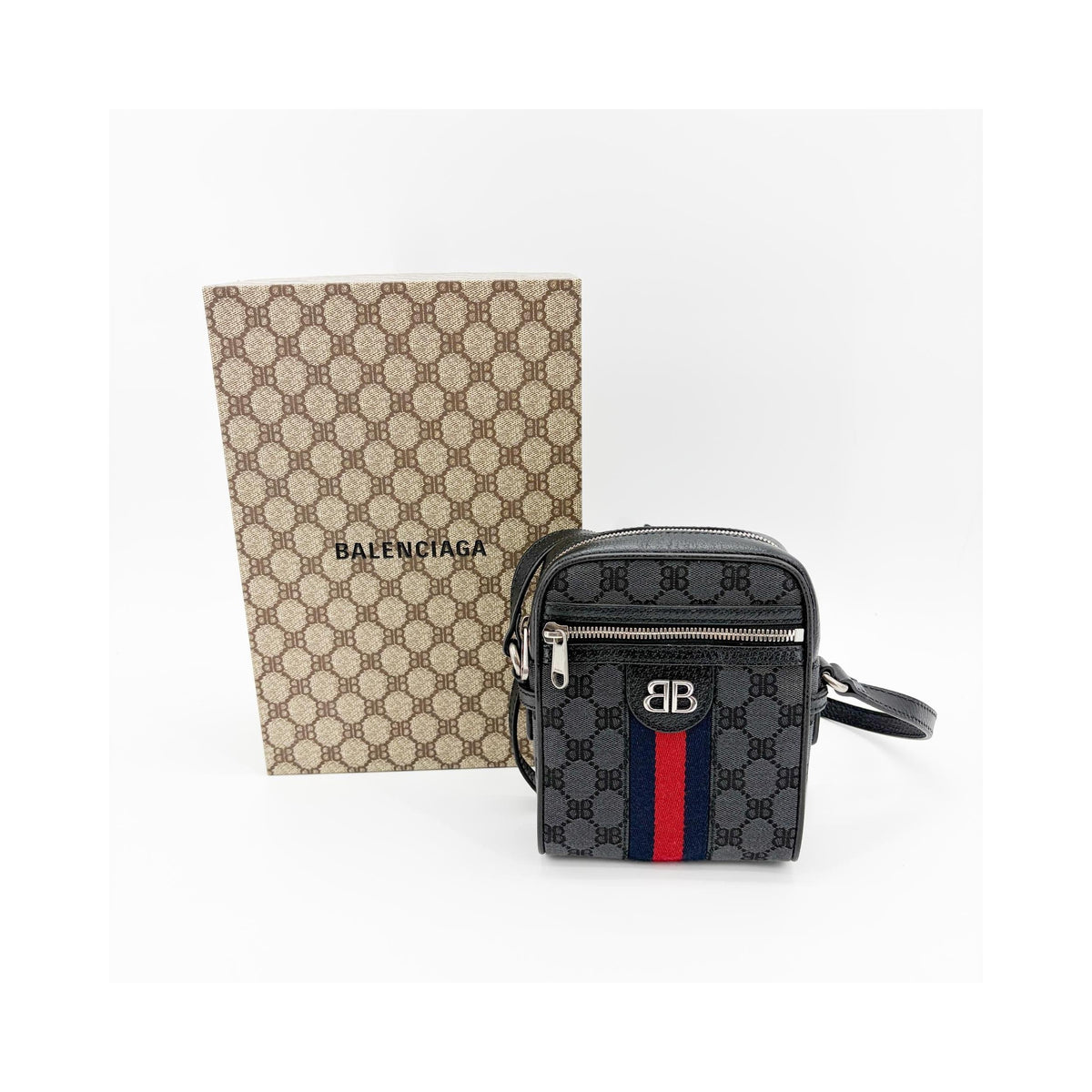 Sac Porté Épaule Balenciaga X Gucci The Hacker Project Zip Messenger Mini Toile - Noir