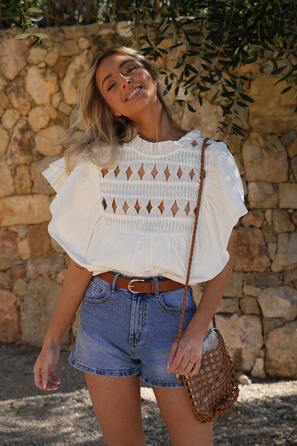 Aengewerkte blouse - Molli Wit