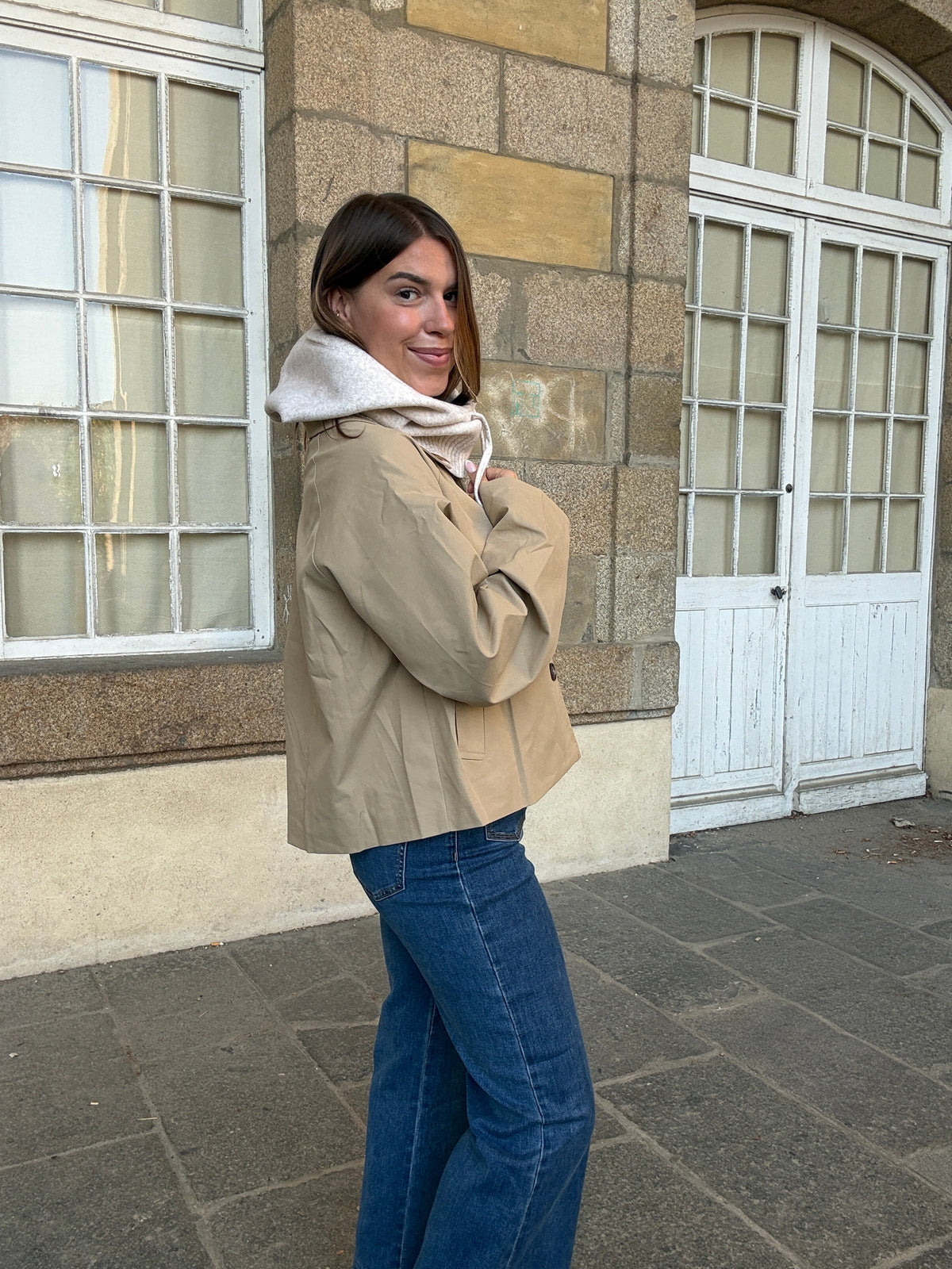 Beige wool and cashmere balaclava