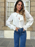 Ambre beige wide-collar blouse