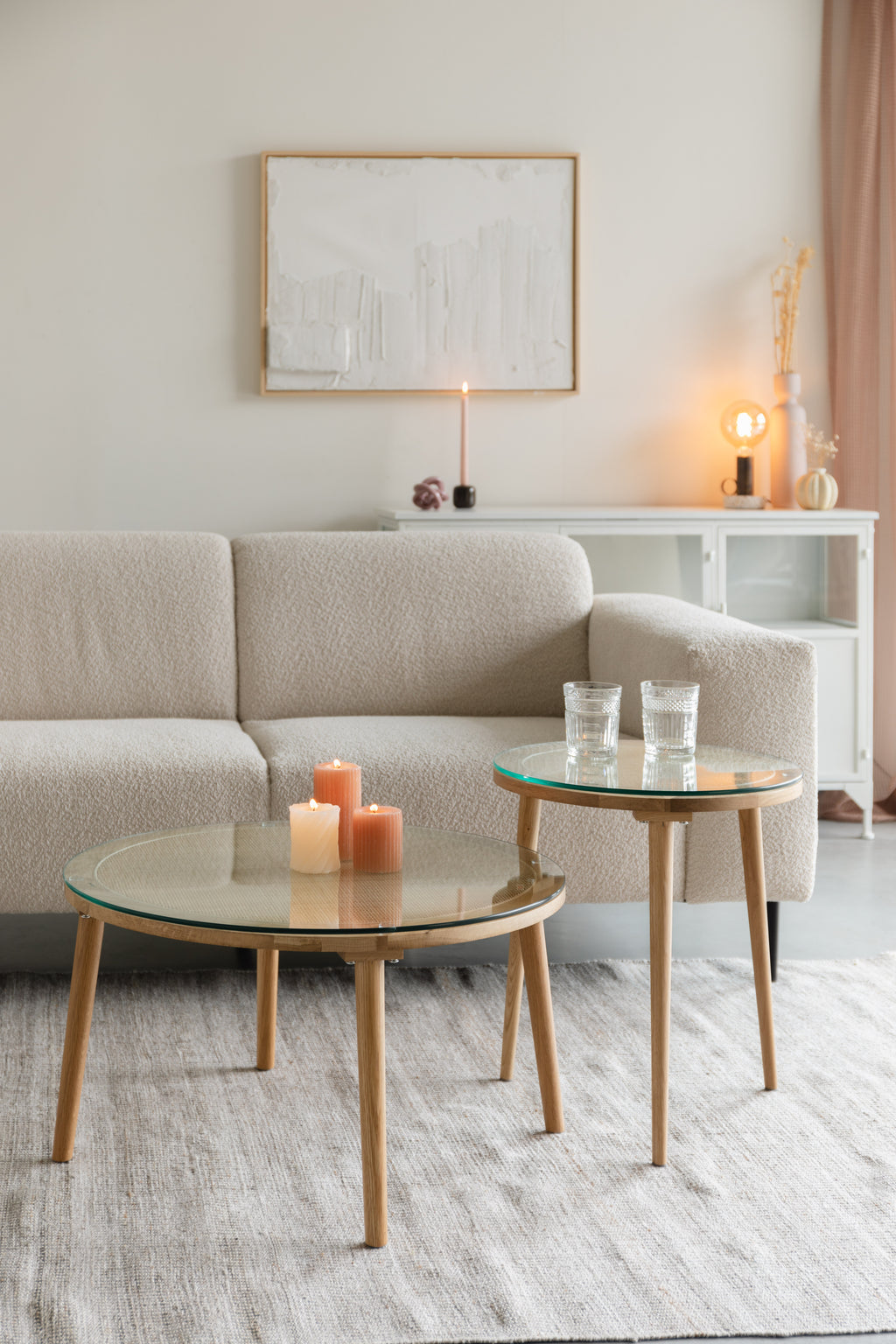 Haru Ronde - Coffee Table - Glass - Beige