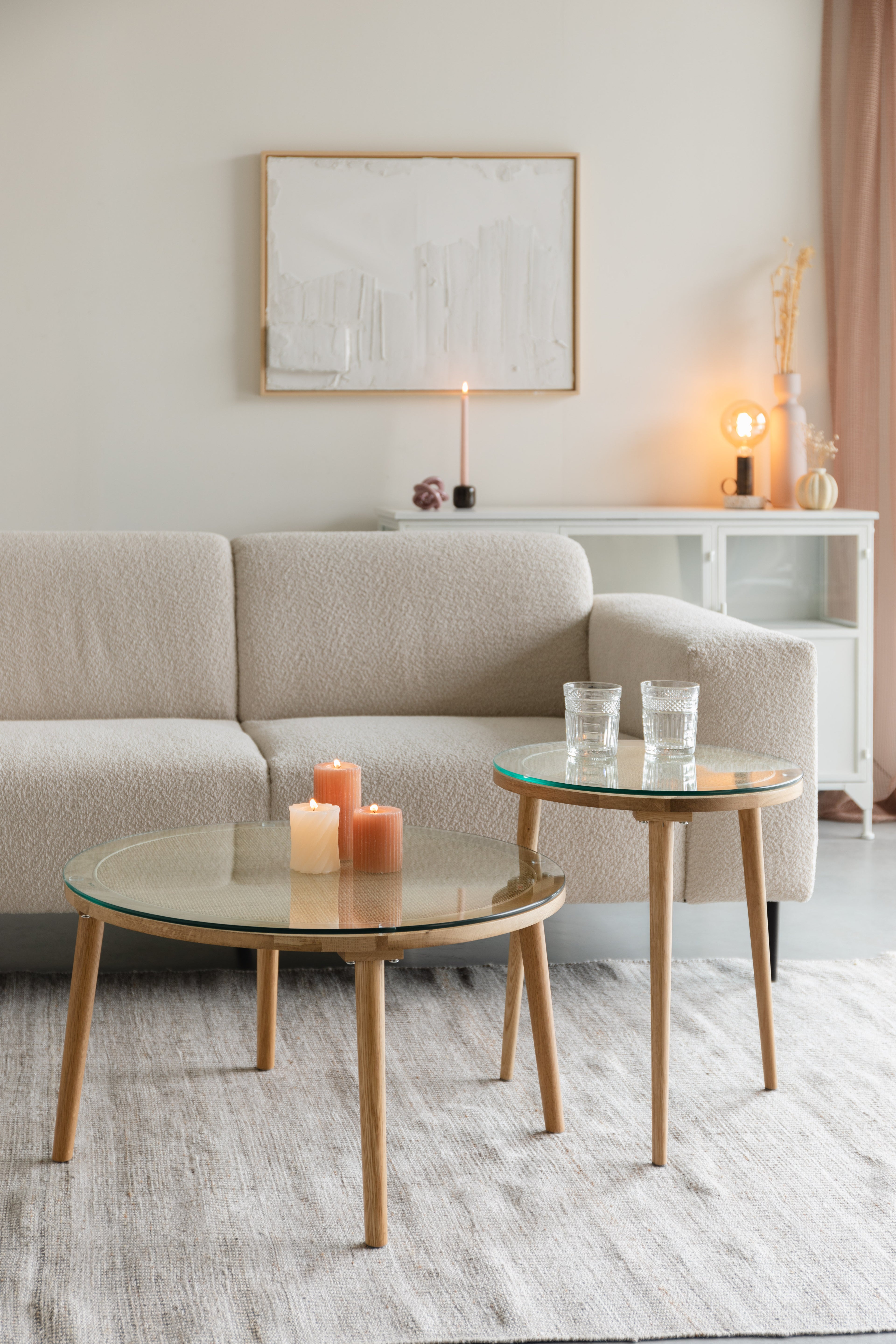 Haru Ronde - Coffee Table - Glass - Beige