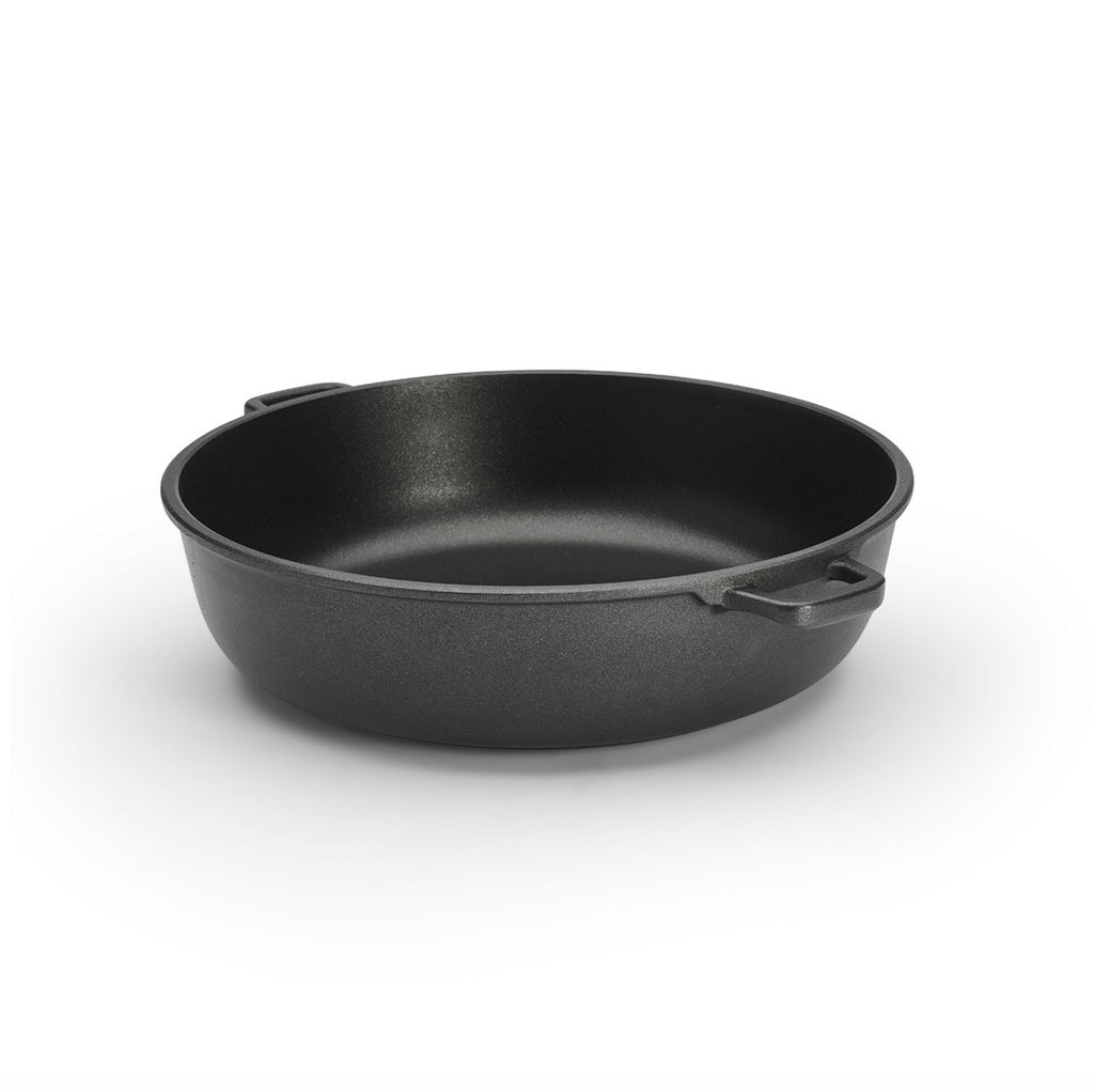De Buyer – Choc Extrême – Traktörpanna med non-stick – Gjuten aluminium – Svart, runt stekfat i svart gjutjärn, framifrån