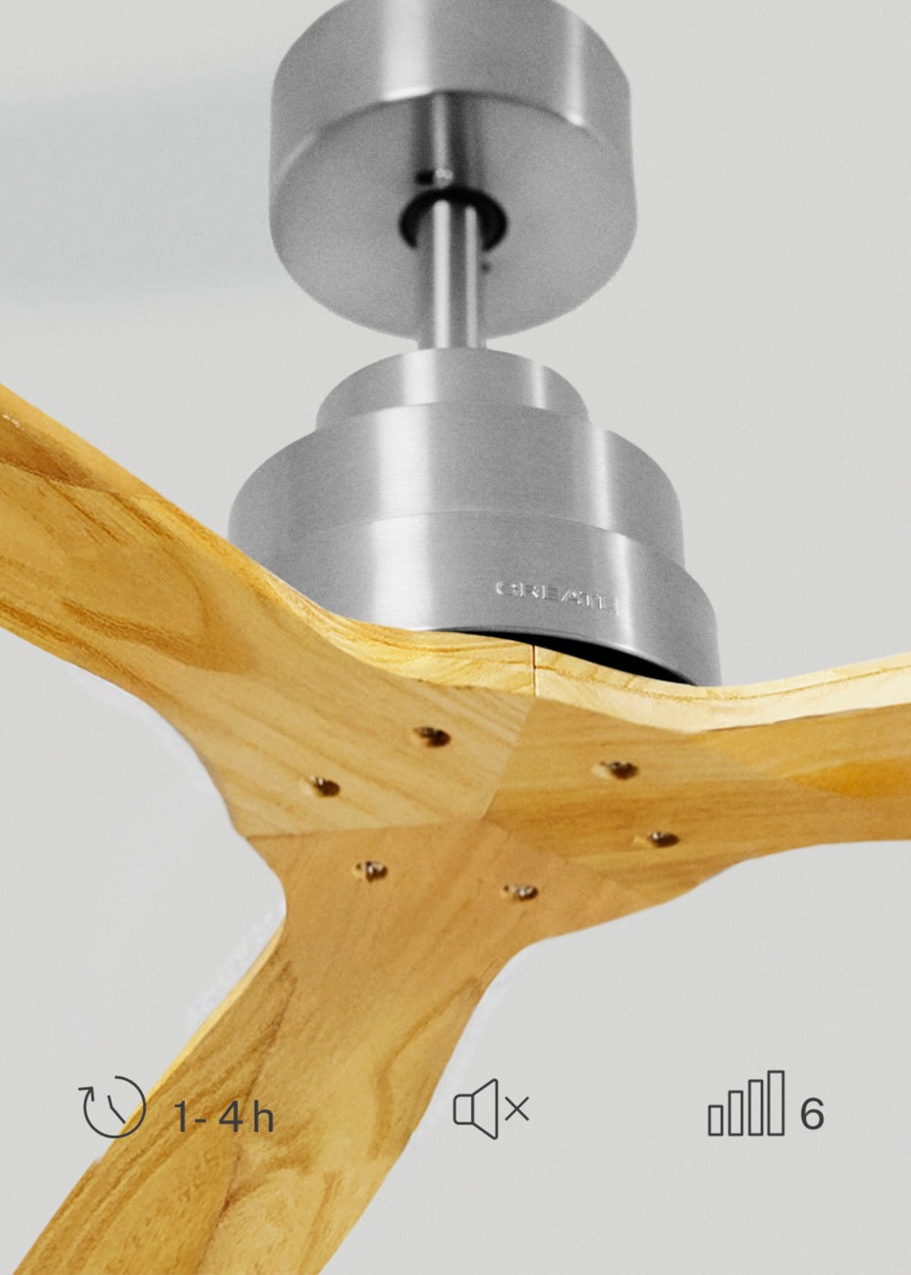 Wind Stylance - Ventilateur De Plafond 40W Silencieux 100% Bois - Nickel/Bois Clair
