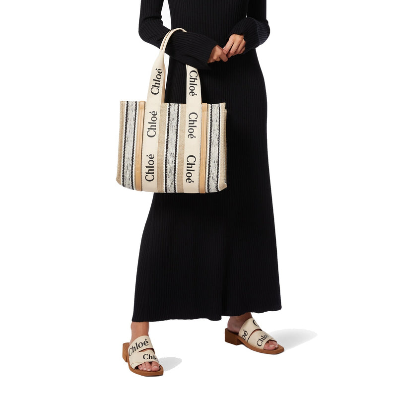 Bolso tote mediano Chloé Woody - Mujeres - Beige