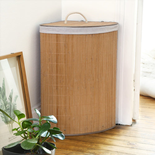 Panier À Linge D'Angle En Bambou