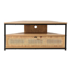 Jaya - 1 Door Corner Tv Unit With Rattan Canework - Light Wood
