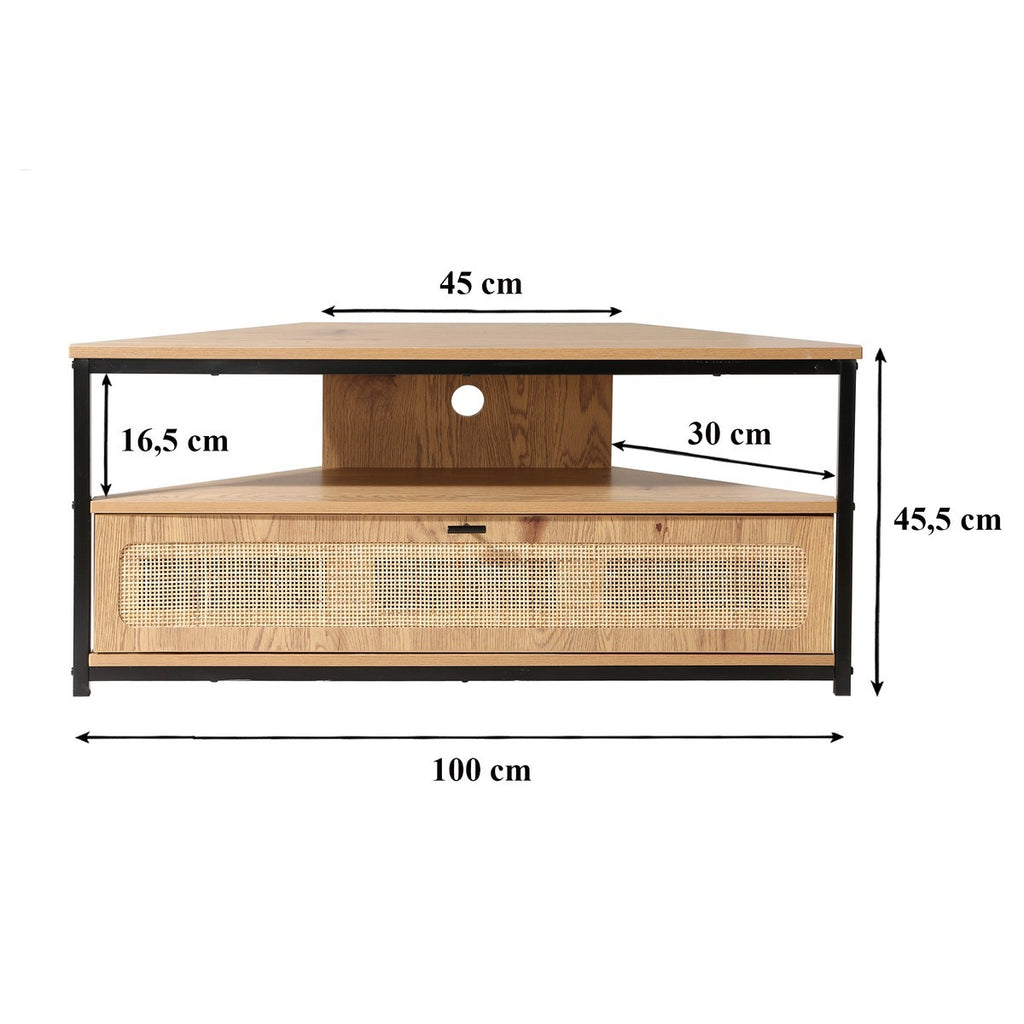 Jaya - 1 Door Corner Tv Unit With Rattan Canework - Light Wood