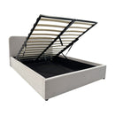 Livy - Cama contenedor 140x190 cm en pana beige con cabecero y somier - Beige