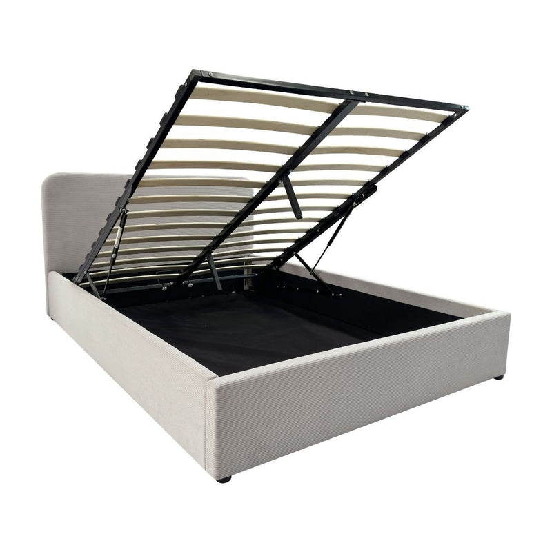 Livy - Cama contenedor 140x190 cm en pana beige con cabecero y somier - Beige