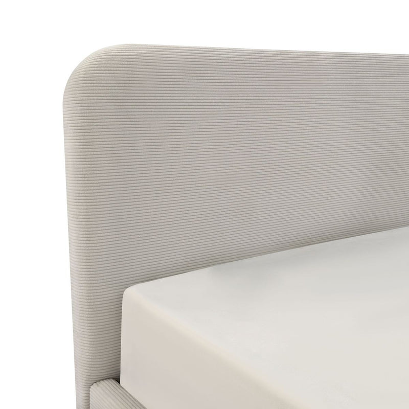 Livy - Cama contenedor 140x190 cm en pana beige con cabecero y somier - Beige