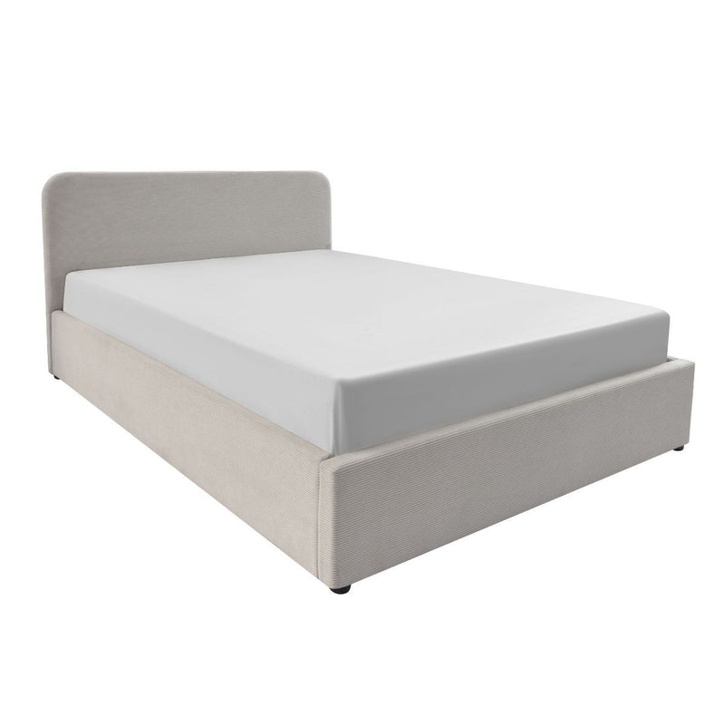 Livy - Cama contenedor 140x190 cm en pana beige con cabecero y somier - Beige