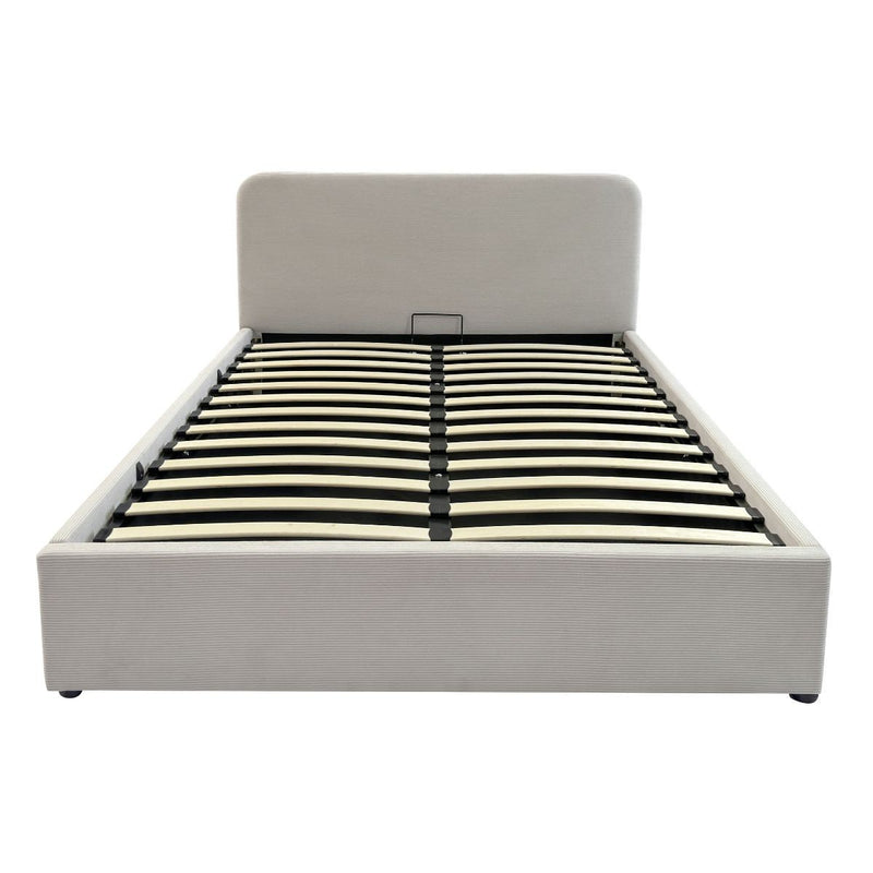 Livy - Cama contenedor 140x190 cm en pana beige con cabecero y somier - Beige