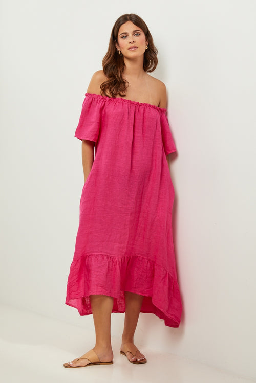 Autour Du Lin - Robe - Fuchsia - Femme
