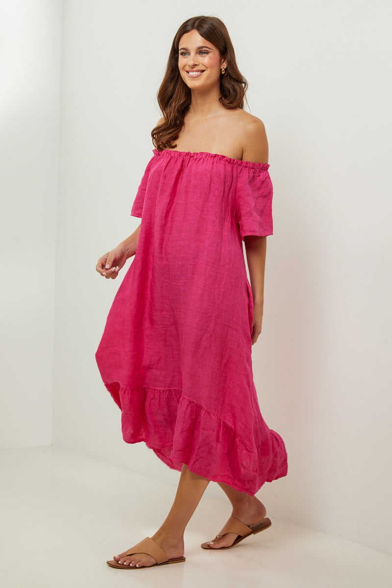 Autour Du Lin - Robe - Fuchsia - Femme
