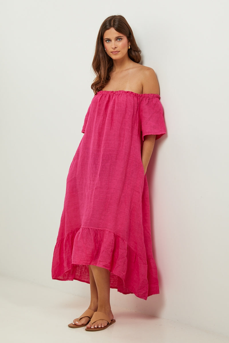 Autour Du Lin - Robe - Fuchsia - Femme