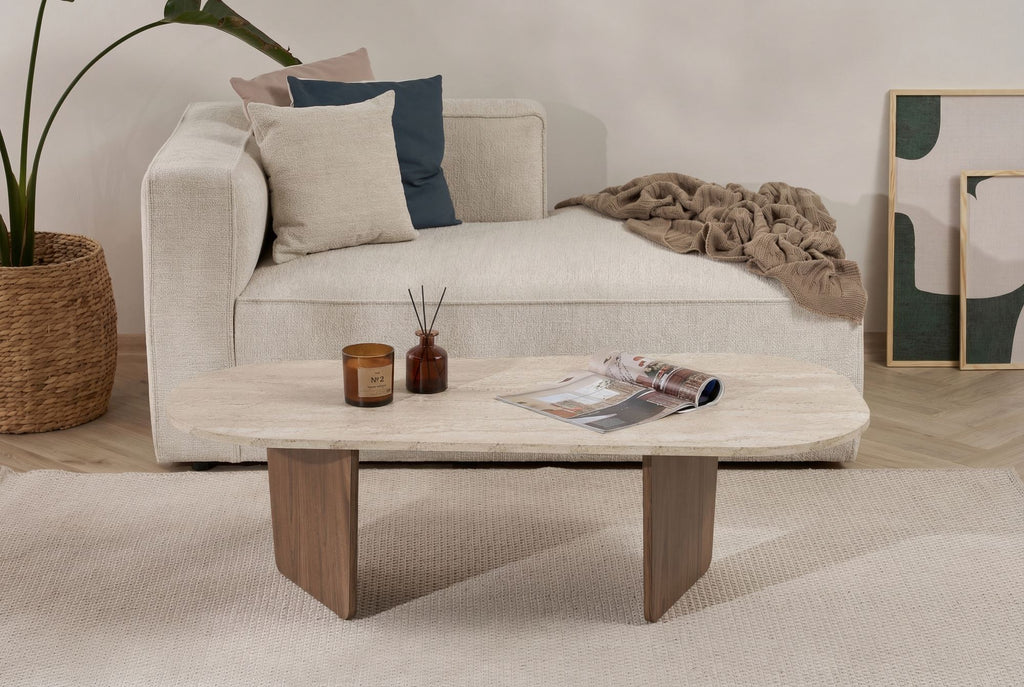 Ovalis - Coffee Table - Travertine/Venezia Walnut