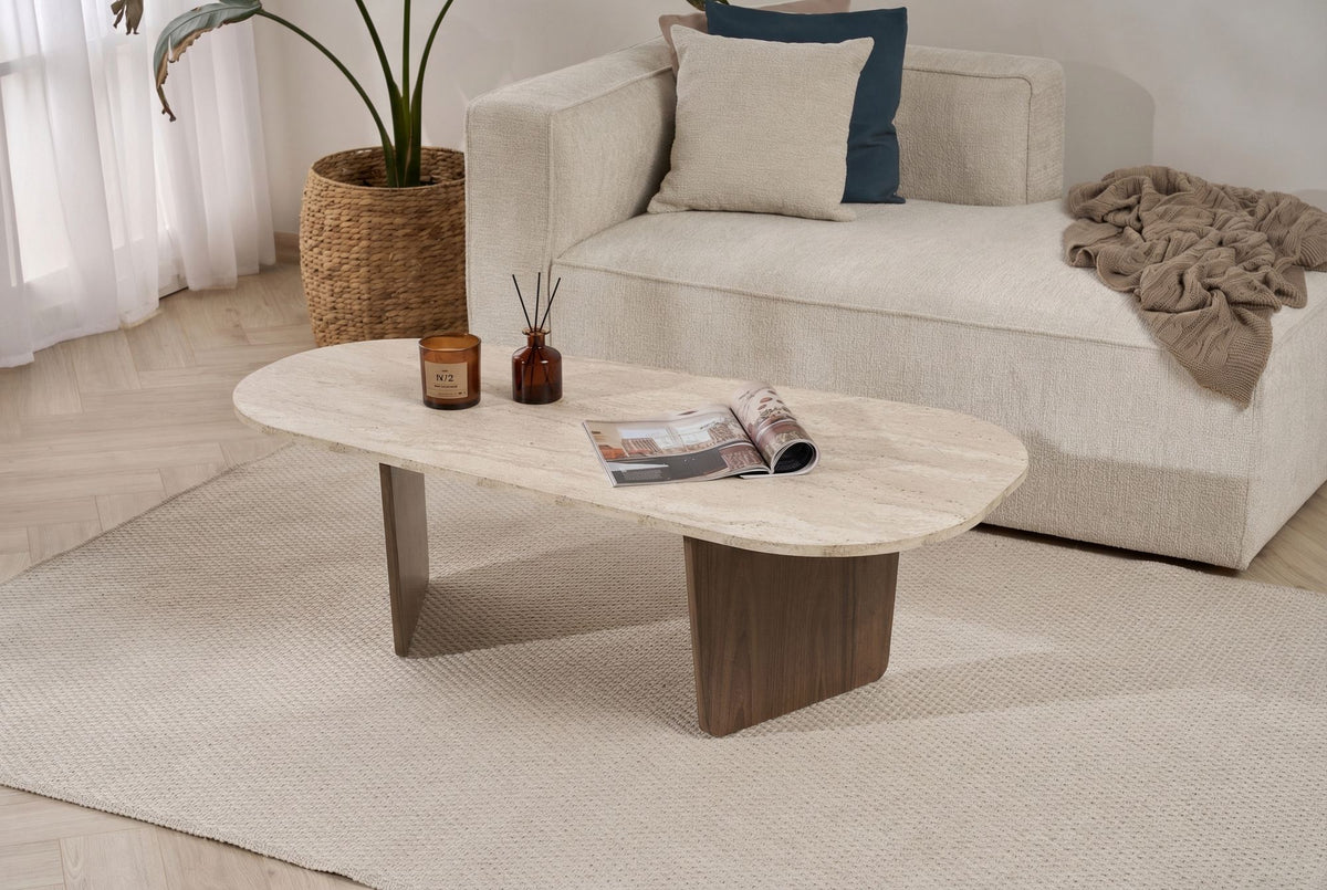 Ovalis - Coffee Table - Travertine/Venezia Walnut