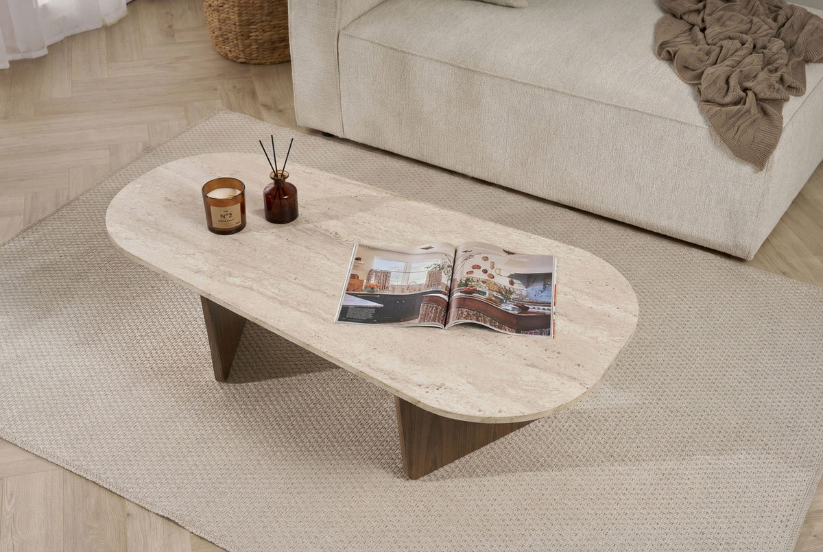 Ovalis - Coffee Table - Travertine/Venezia Walnut