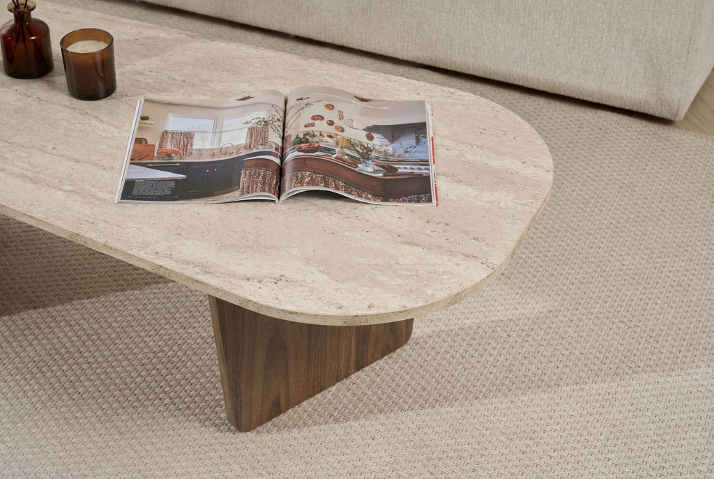 Ovalis - Coffee Table - Travertine/Venezia Walnut