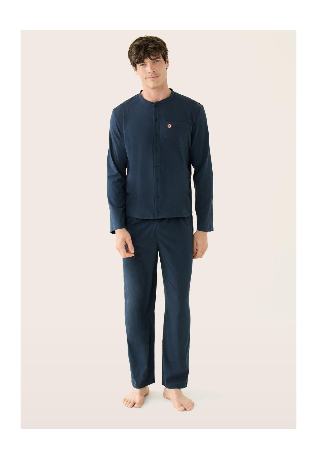 Hugo Plain Cotton Long-Sleeved Pyjama Top And Bottoms Set - Navy
