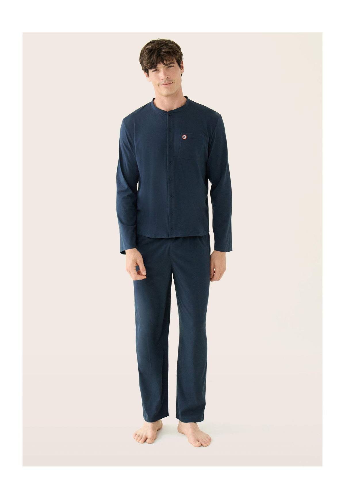 Hugo Plain Cotton Long-Sleeved Pyjama Top And Bottoms Set - Navy