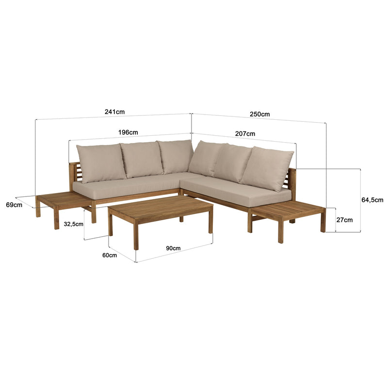 Vick - Salon De Jardin - Acacia/Polyester - Marron/Taupe