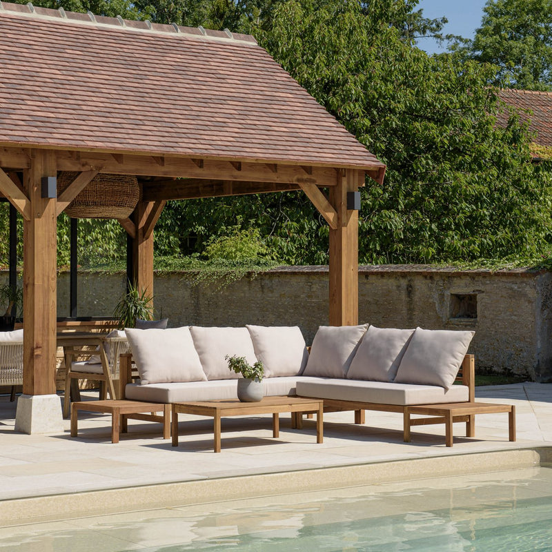 Vick - Salon De Jardin - Acacia/Polyester - Marron/Taupe
