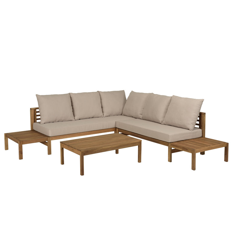 Vick - Salon De Jardin - Acacia/Polyester - Marron/Taupe