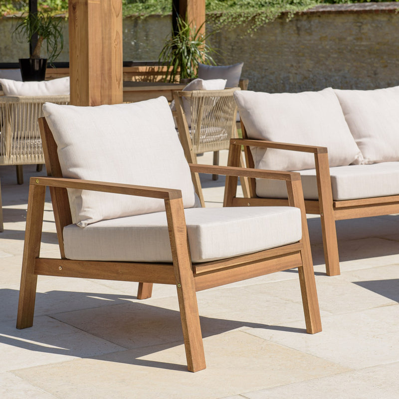 Vick - Salon De Jardin - Acacia/Polyester - Taupe/Marron