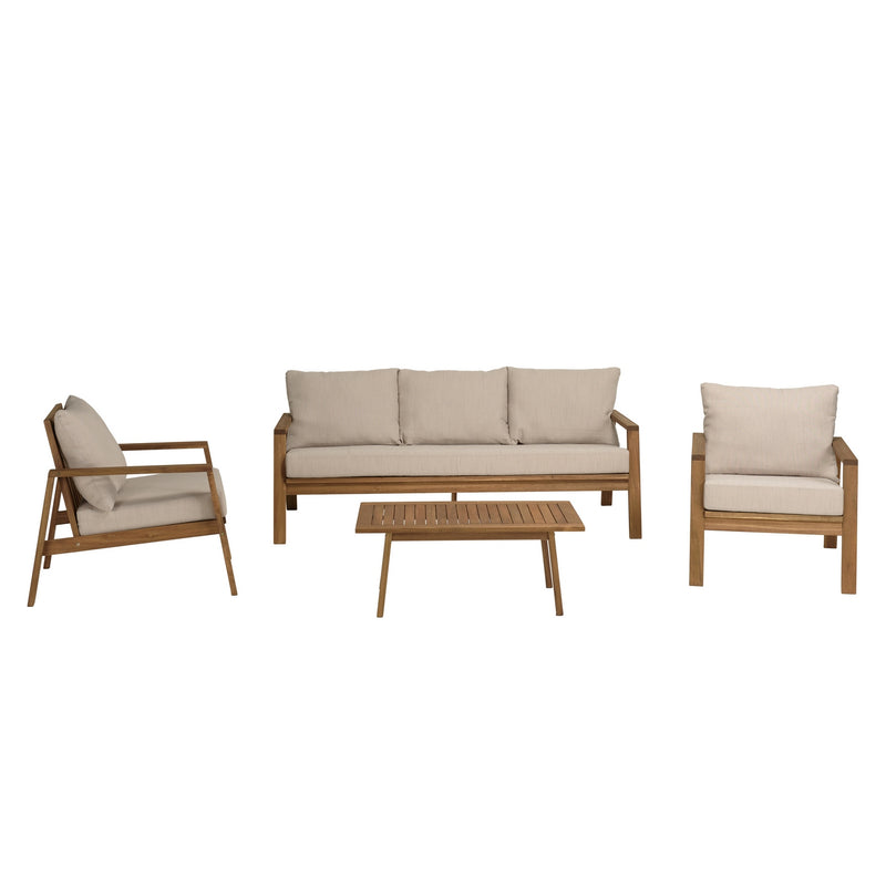 Vick - Salon De Jardin - Acacia/Polyester - Taupe/Marron
