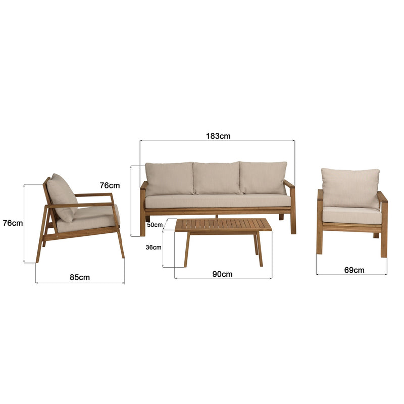 Vick - Salon De Jardin - Acacia/Polyester - Taupe/Marron