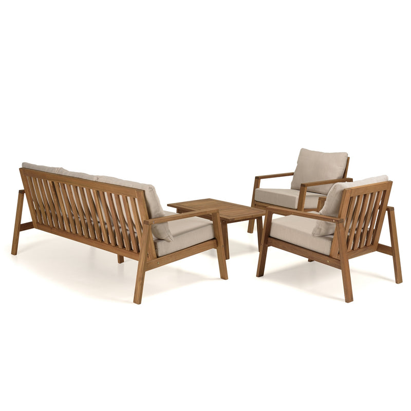 Vick - Salon De Jardin - Acacia/Polyester - Taupe/Marron