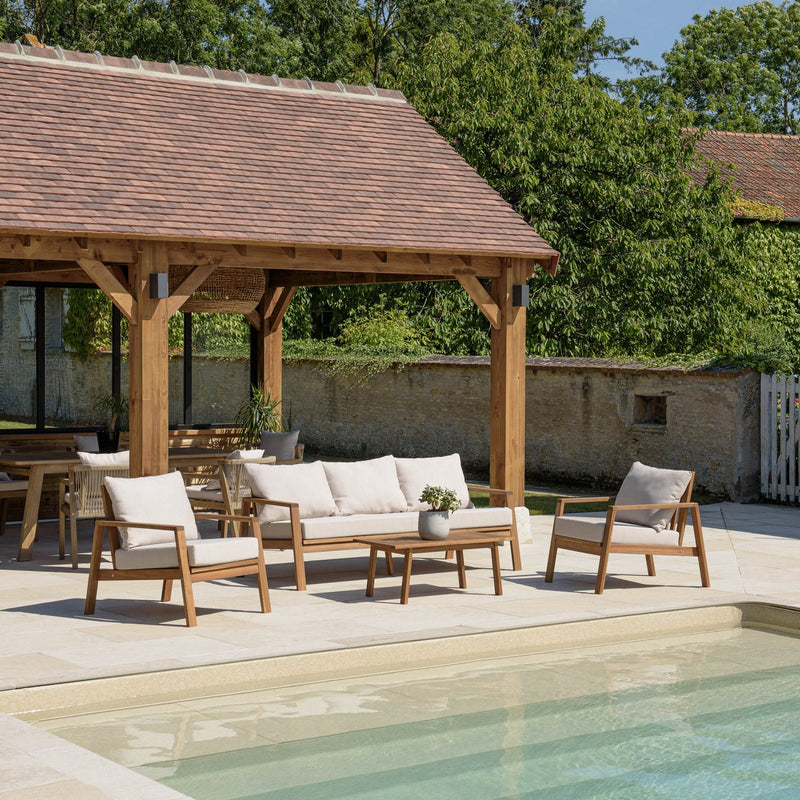 Vick - Salon De Jardin - Acacia/Polyester - Taupe/Marron