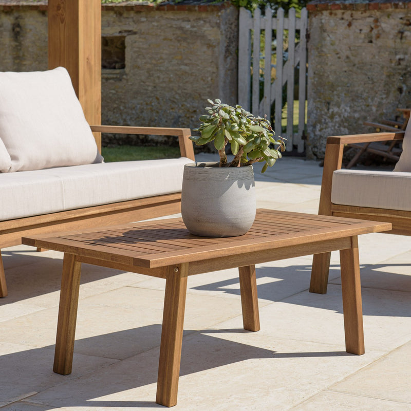 Vick - Salon De Jardin - Acacia/Polyester - Taupe/Marron