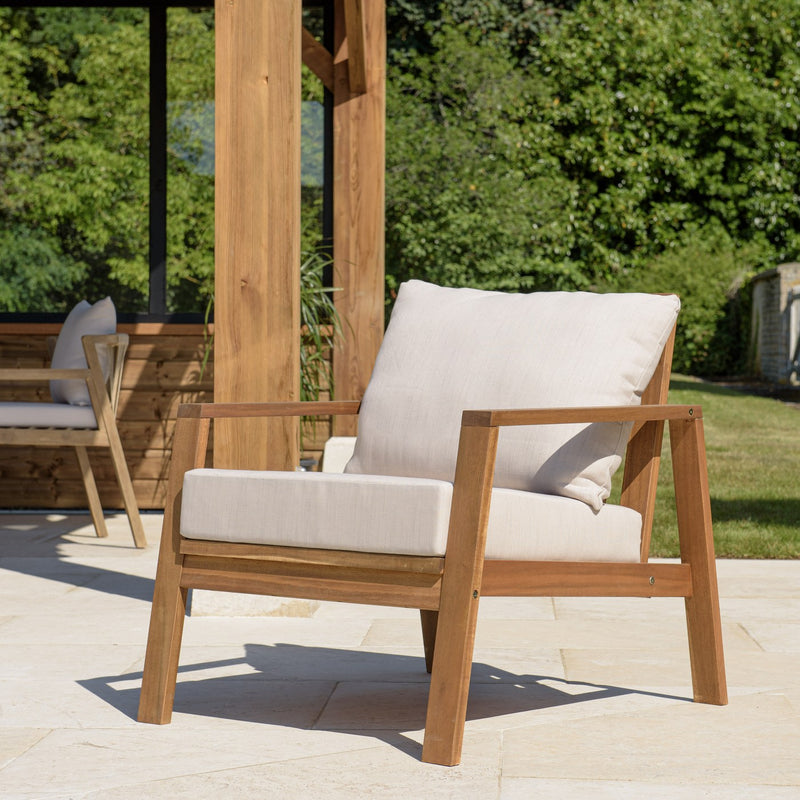 Vick - Salon De Jardin - Acacia/Polyester - Taupe/Marron