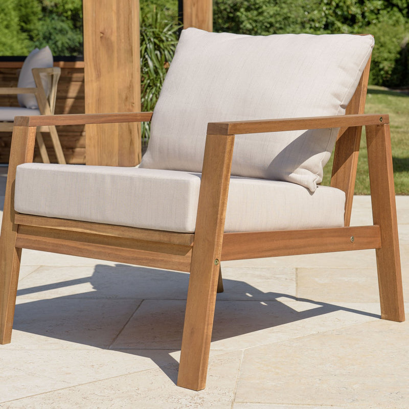 Vick - Salon De Jardin - Acacia/Polyester - Taupe/Marron
