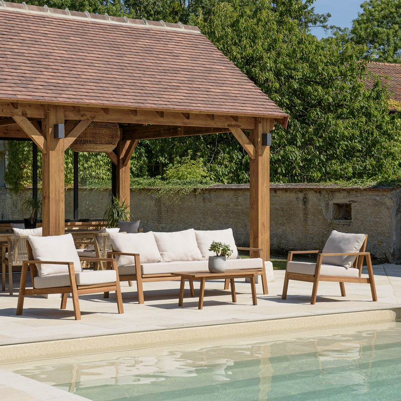 Vick - Salon De Jardin - Acacia/Polyester - Taupe/Marron