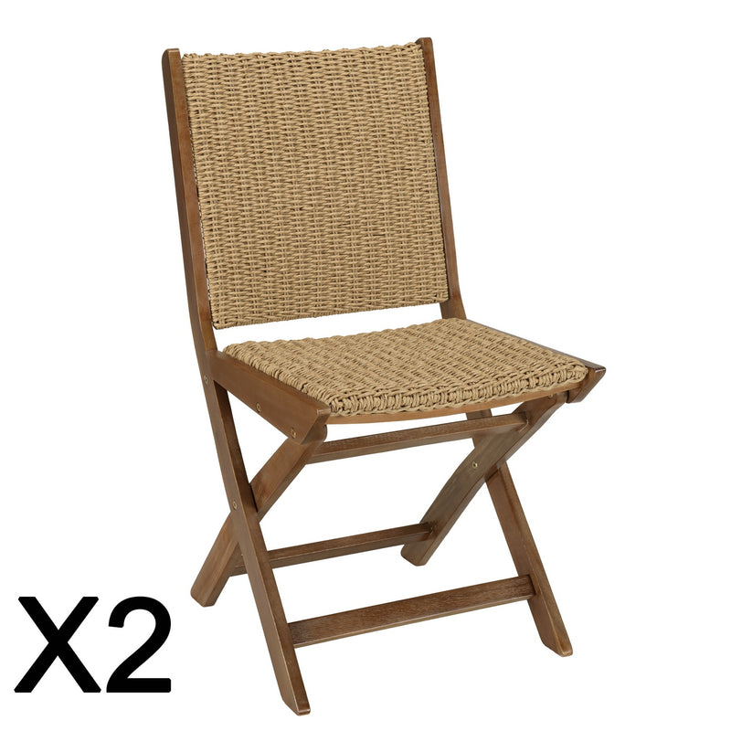 Vick - Lot De 2 Chaises Jardin - Acacia/Rotin Synthétique - Marron/Taupe