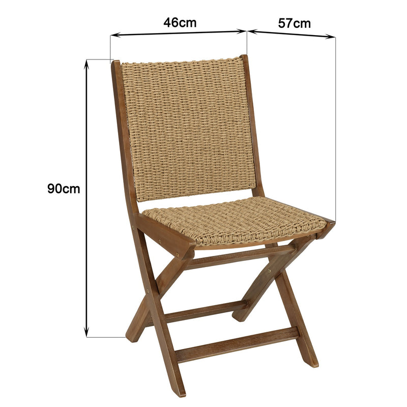 Vick - Lot De 2 Chaises Jardin - Acacia/Rotin Synthétique - Marron/Taupe
