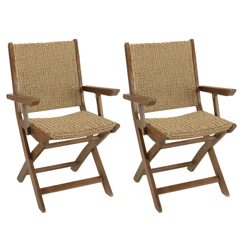 Vick - Lot De 2 Fauteuils Jardin - Acacia/Rotin Synthétique - Marron/Taupe