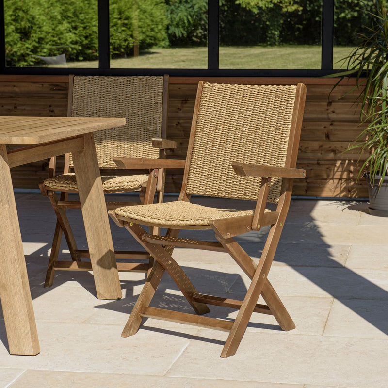 Vick - Lot De 2 Fauteuils Jardin - Acacia/Rotin Synthétique - Marron/Taupe
